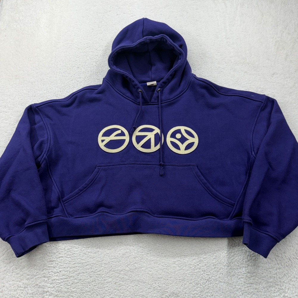 Fields of Land NYC Purple Cropped Heavyweight Cotton Hoodie Fields Peace Joy L
